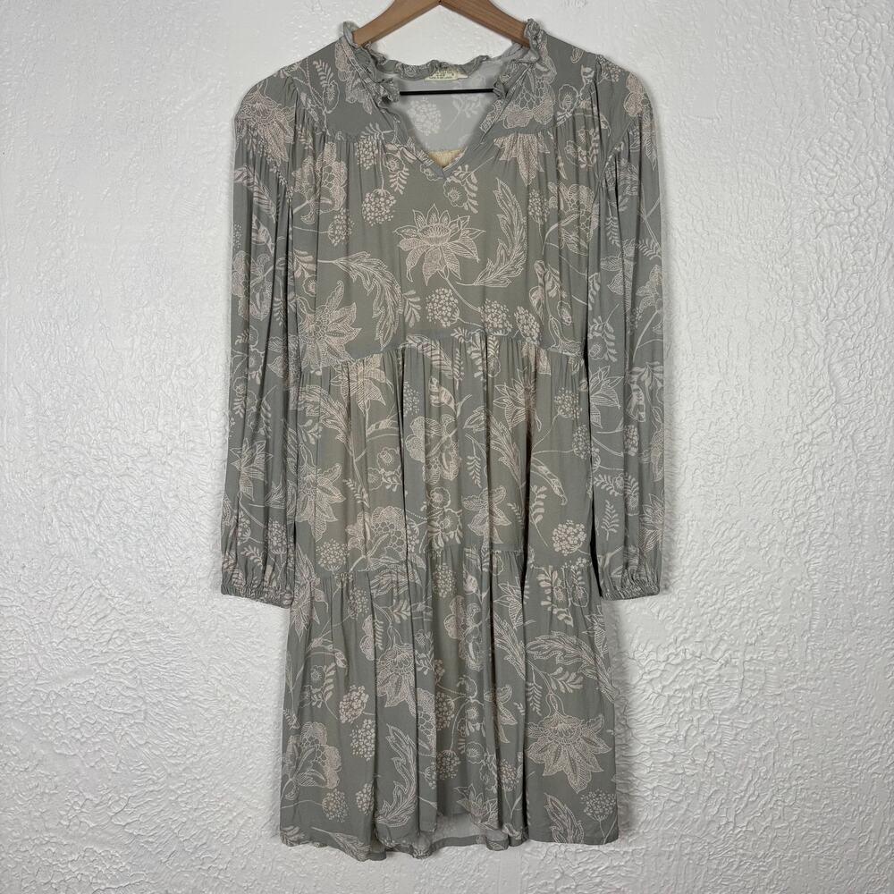 Spartina 449 Floral Long Sleeve V-Neck Tiered Mini Dress Size XS